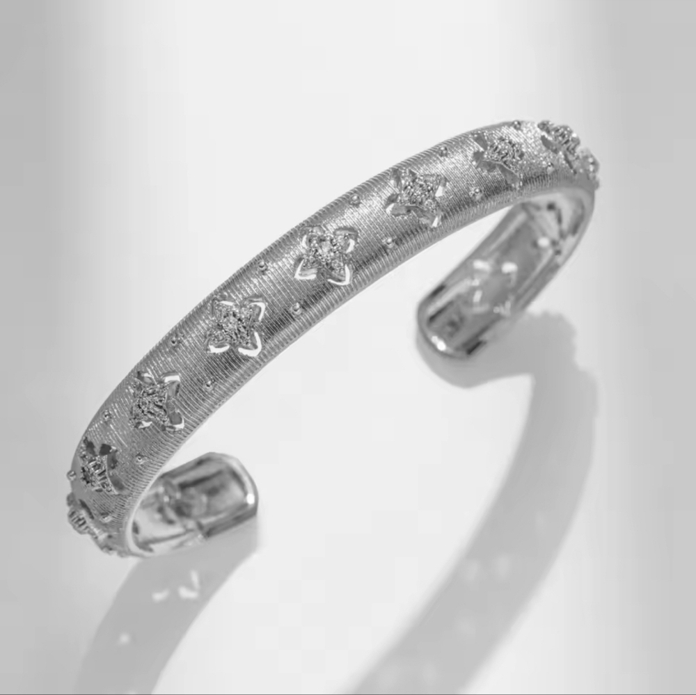 Silver  Floral Cuff Bangle For Woman - Picture 3 of 4
